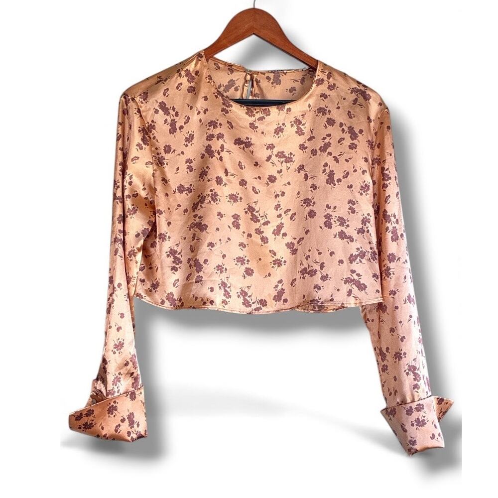 Zara satin gold floral crop top - Picture 6 of 8